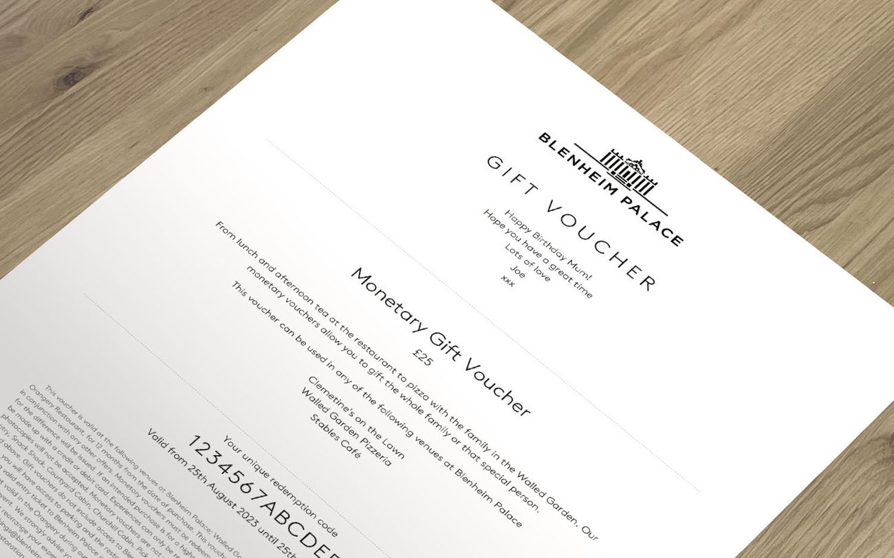 Gift Voucher Premium Afternoon Tea Blenheim Palace