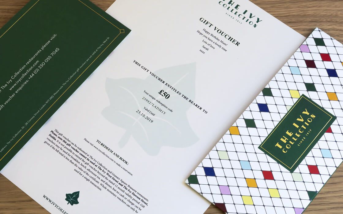 Restaurant Gift Vouchers Dublin The Ivy Dawson Street Dublin